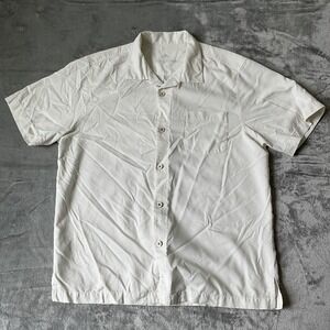 TOMMY BAHAMA Men's LARGE Beige‎ ButtonUp Shirt Silk & Coolmax EchoMade Polyester